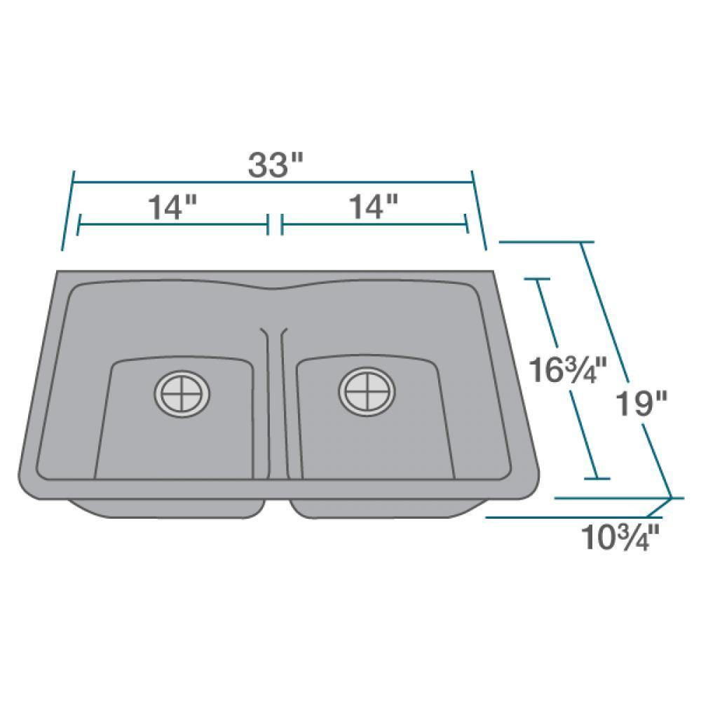 Rene 33" Composite Granite Kitchen Sink, 50/50 Double Bowl, Pewter, R3-1007-PWT-ST-CGS - The Sink Boutique
