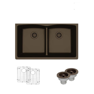 Alternate Image for Rene 33" Composite Granite Kitchen Sink, 50/50 Double Bowl, Umber, R3-1007-UMB-ST-CGS