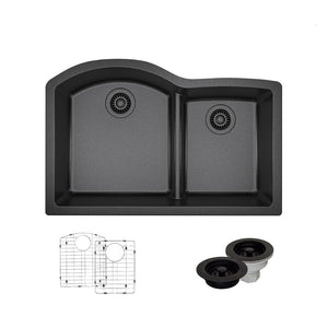 Alternate Image for Rene 33" Composite Granite Kitchen Sink, 60/40 Double Bowl, Carbon, R3-1008-CAR-ST-CGF
