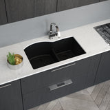 Rene 33" Composite Granite Kitchen Sink, 60/40 Double Bowl, Carbon, R3-1008-CAR-ST-CGF - The Sink Boutique