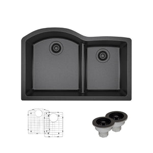 Alternate Image for Rene 33" Composite Granite Kitchen Sink, 60/40 Double Bowl, Carbon, R3-1008-CAR-ST-CGS