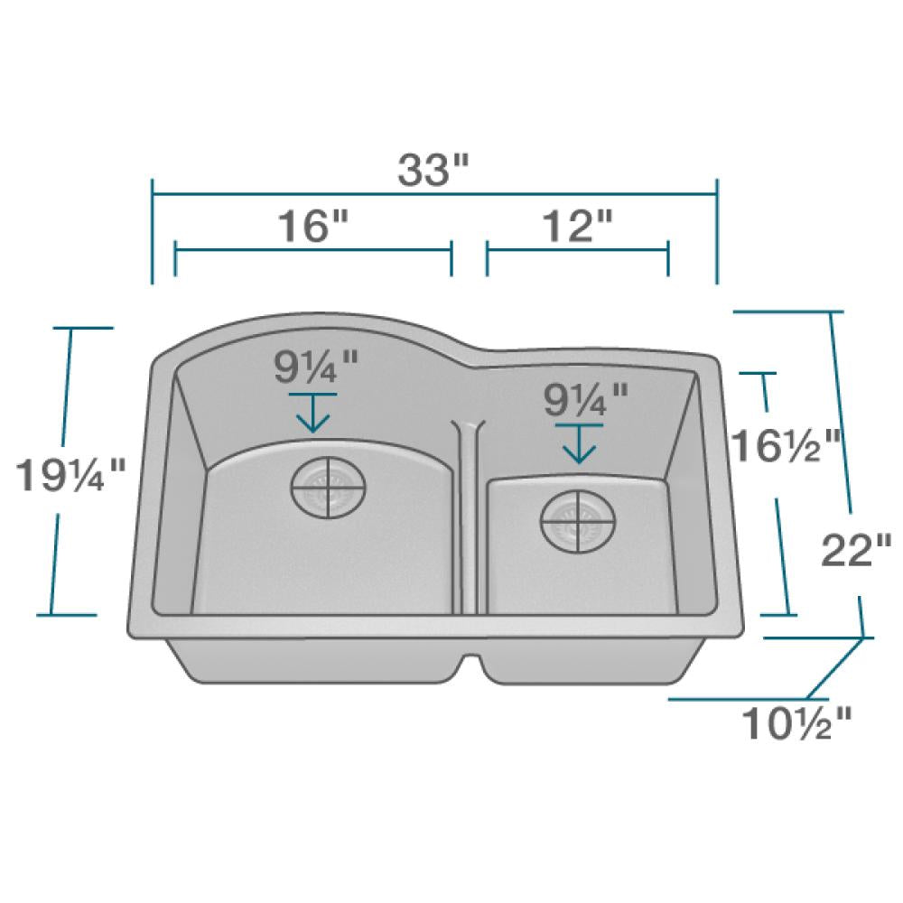 Rene 33" Composite Granite Kitchen Sink, 60/40 Double Bowl, Carbon, R3-1008-CAR-ST-CGS - The Sink Boutique