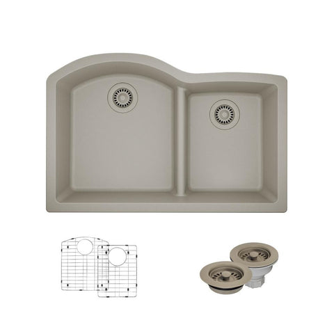 Rene 33" Composite Granite Kitchen Sink, 60/40 Double Bowl, Concrete, R3-1008-CON-ST-CGF