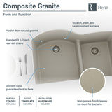 Rene 33" Composite Granite Kitchen Sink, 60/40 Double Bowl, Concrete, R3-1008-CON-ST-CGF - The Sink Boutique