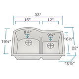 Rene 33" Composite Granite Kitchen Sink, 60/40 Double Bowl, Concrete, R3-1008-CON-ST-CGF - The Sink Boutique