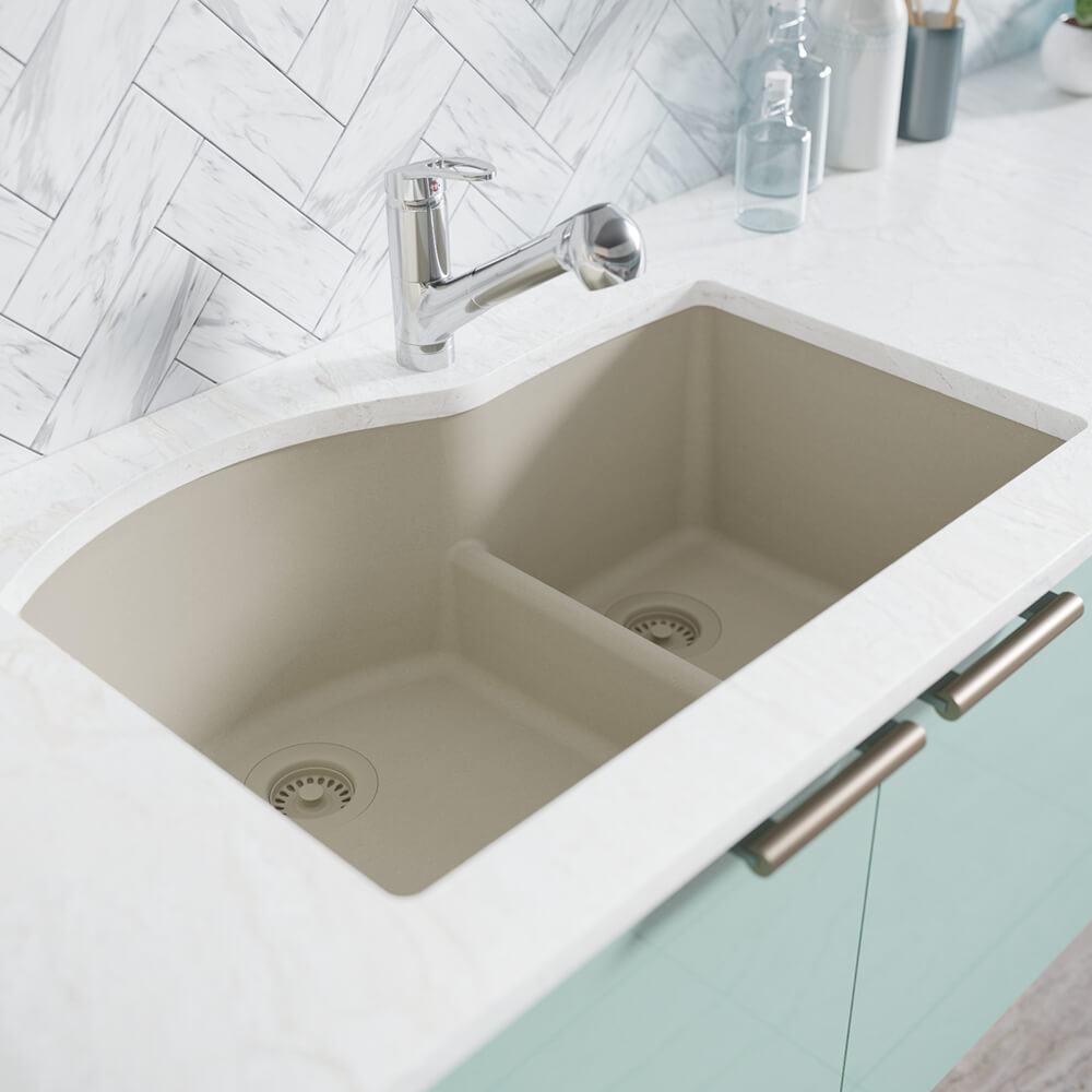 Rene 33" Composite Granite Kitchen Sink, 60/40 Double Bowl, Concrete, R3-1008-CON-ST-CGS - The Sink Boutique