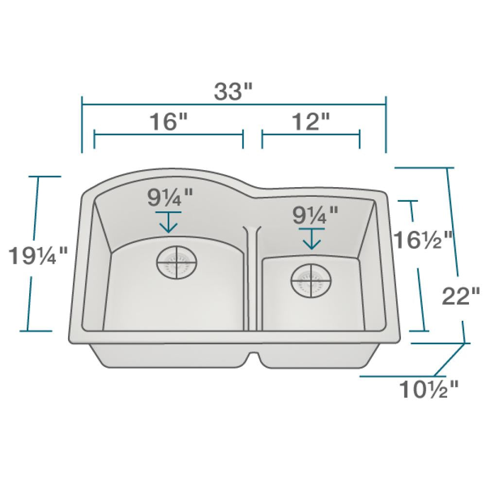 Rene 33" Composite Granite Kitchen Sink, 60/40 Double Bowl, Concrete, R3-1008-CON-ST-CGS - The Sink Boutique
