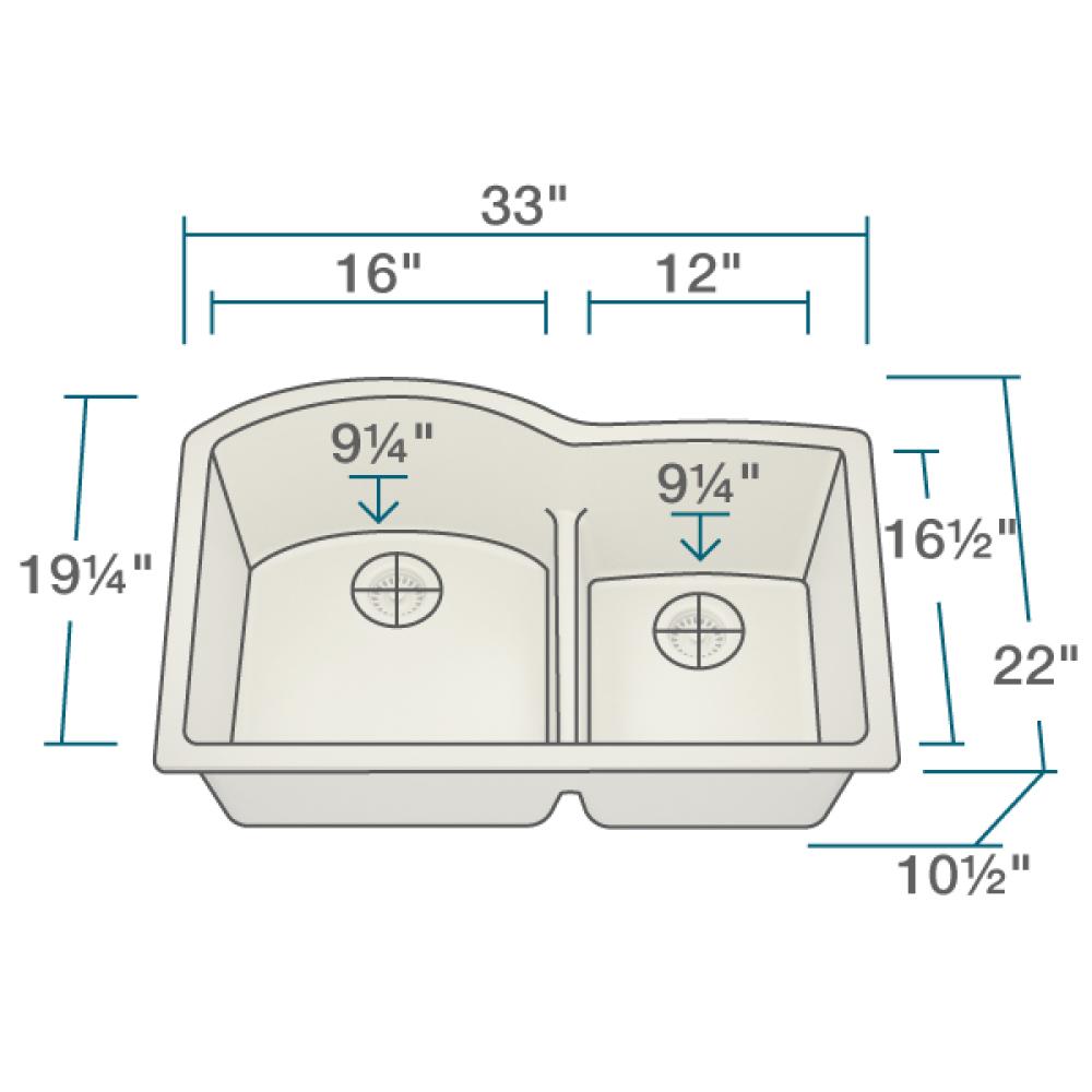 Rene 33" Composite Granite Kitchen Sink, 60/40 Double Bowl, Ecru, R3-1008-ECR-ST-CGF - The Sink Boutique
