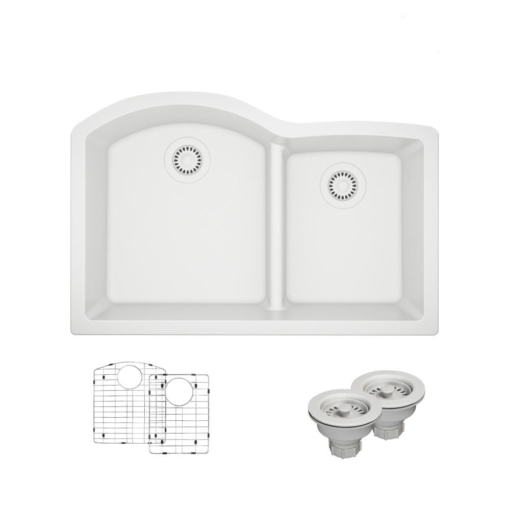 Rene 33" Composite Granite Kitchen Sink, 60/40 Double Bowl, Ivory, R3-1008-IVR-ST-CGS