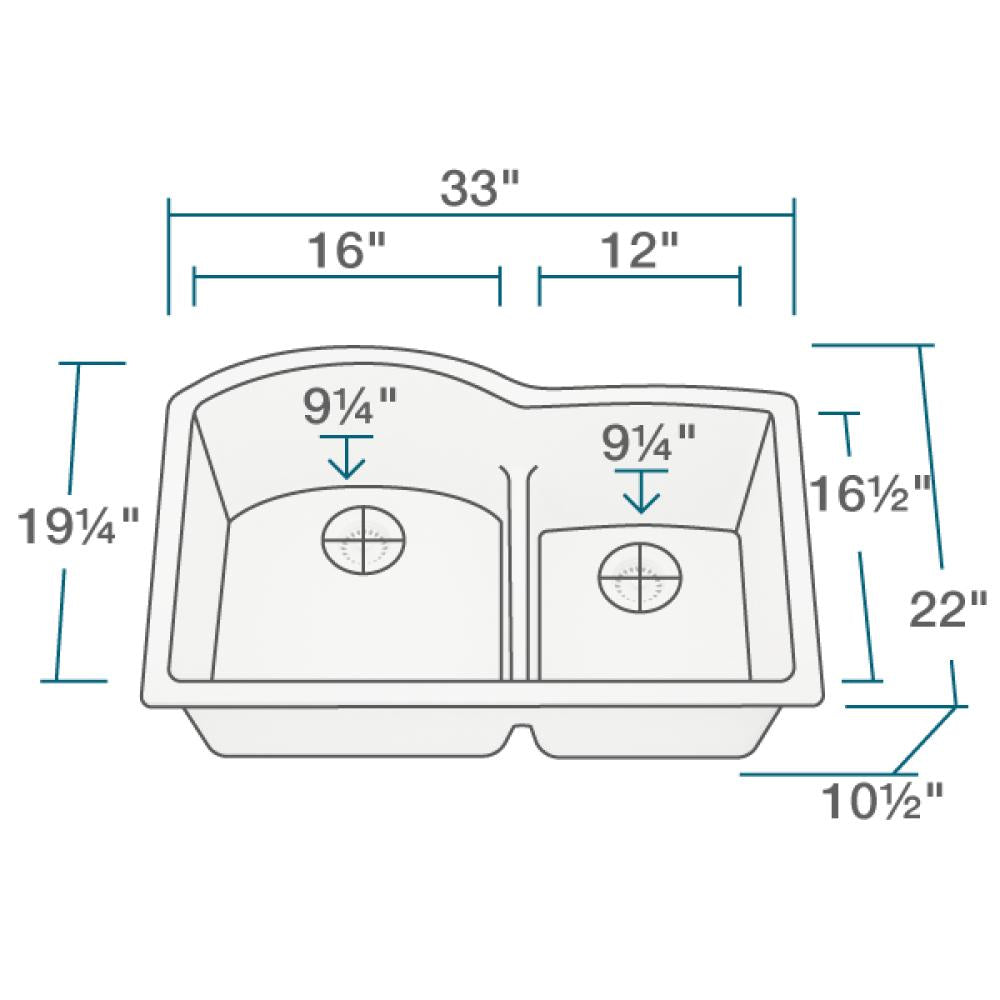 Rene 33" Composite Granite Kitchen Sink, 60/40 Double Bowl, Ivory, R3-1008-IVR-ST-CGS - The Sink Boutique