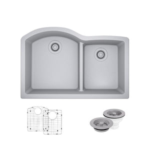 Alternate Image for Rene 33" Composite Granite Kitchen Sink, 60/40 Double Bowl, Pewter, R3-1008-PWT-ST-CGF