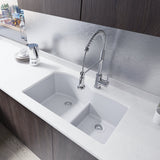 Rene 33" Composite Granite Kitchen Sink, 60/40 Double Bowl, Pewter, R3-1008-PWT-ST-CGF - The Sink Boutique