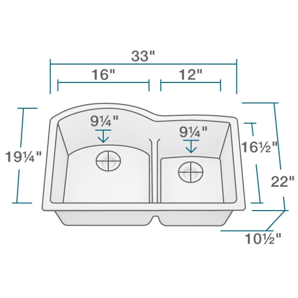 Rene 33" Composite Granite Kitchen Sink, 60/40 Double Bowl, Pewter, R3-1008-PWT-ST-CGF - The Sink Boutique