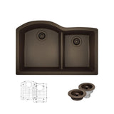 Rene 33" Composite Granite Kitchen Sink, 60/40 Double Bowl, Umber, R3-1008-UMB-ST-CGF