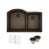 Rene 33" Composite Granite Kitchen Sink, 60/40 Double Bowl, Umber, R3-1008-UMB-ST-CGS
