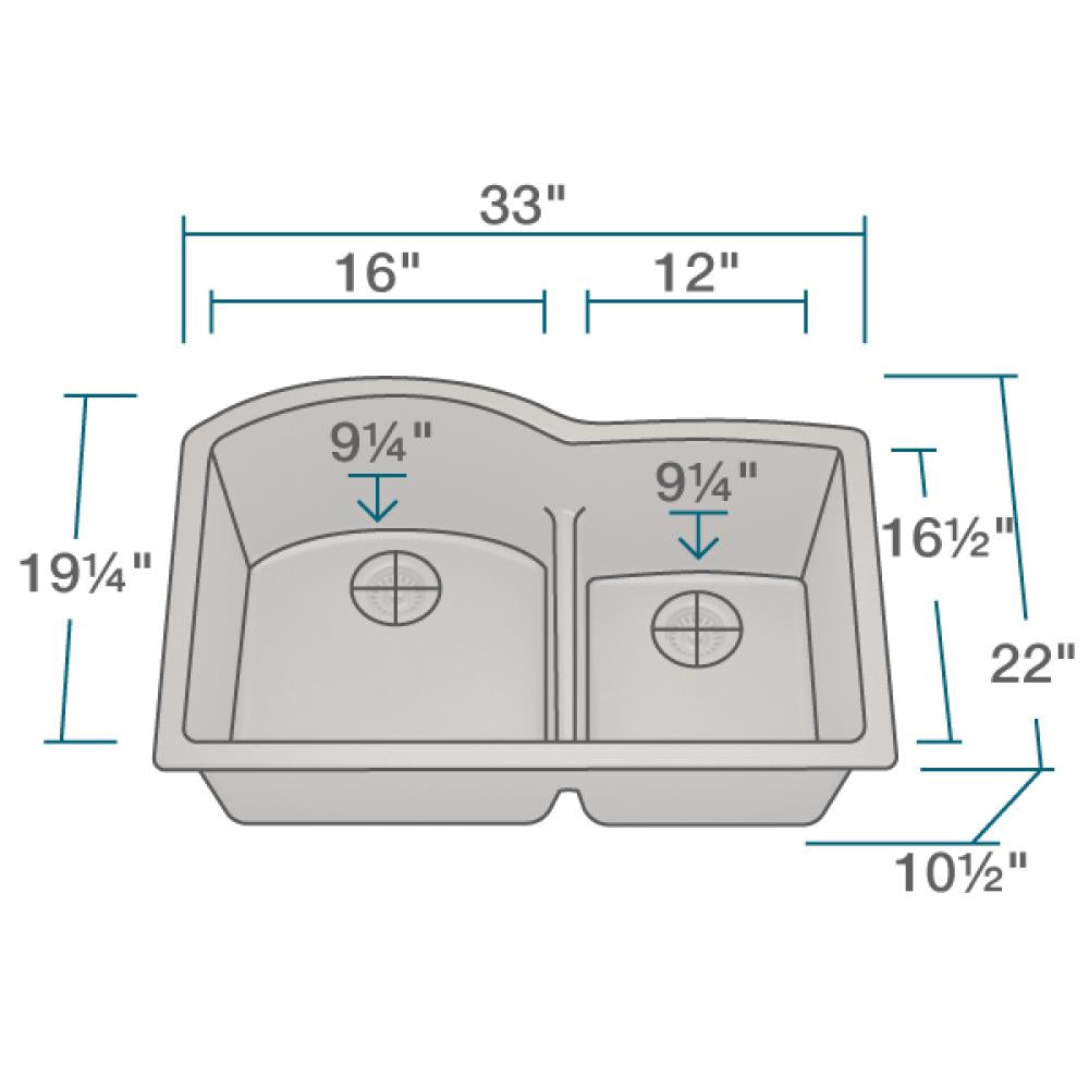 Rene 33" Composite Granite Kitchen Sink, 60/40 Double Bowl, Umber, R3-1008-UMB-ST-CGS - The Sink Boutique