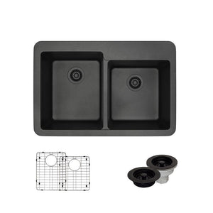Alternate Image for Rene 33" Composite Granite Kitchen Sink, 60/40 Double Bowl, Carbon, R3-2001-CAR-ST-CGF