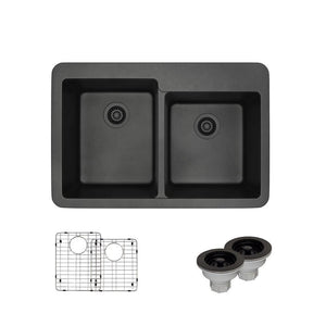Alternate Image for Rene 33" Composite Granite Kitchen Sink, 60/40 Double Bowl, Carbon, R3-2001-CAR-ST-CGS
