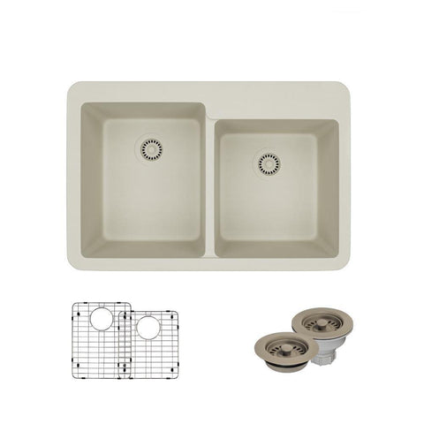 Rene 33" Composite Granite Kitchen Sink, 60/40 Double Bowl, Concrete, R3-2001-CON-ST-CGF
