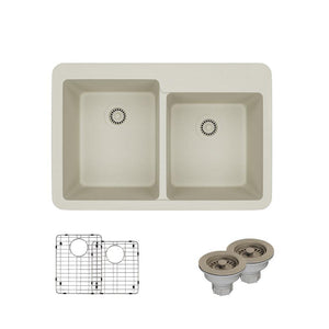 Alternate Image for Rene 33" Composite Granite Kitchen Sink, 60/40 Double Bowl, Concrete, R3-2001-CON-ST-CGS