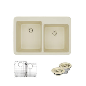 Alternate Image for Rene 33" Composite Granite Kitchen Sink, 60/40 Double Bowl, Ecru, R3-2001-ECR-ST-CGF