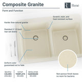 Rene 33" Composite Granite Kitchen Sink, 60/40 Double Bowl, Ecru, R3-2001-ECR-ST-CGF - The Sink Boutique