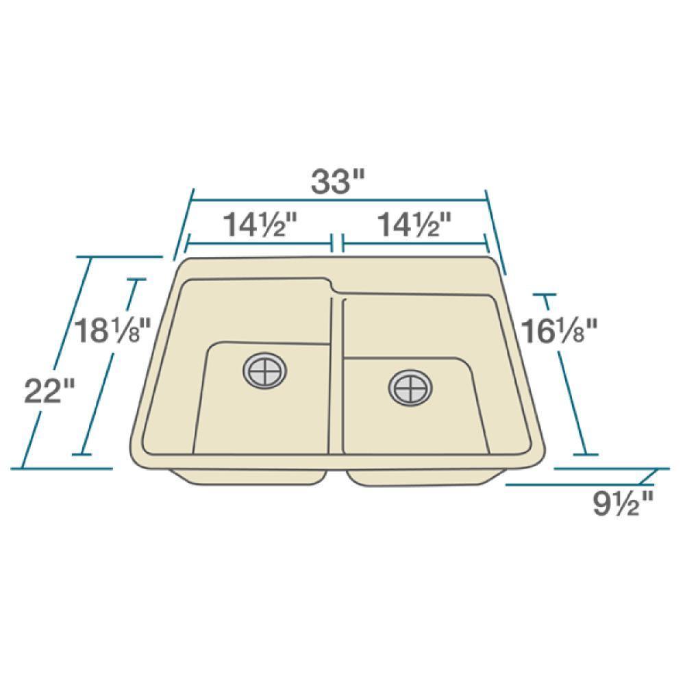 Rene 33" Composite Granite Kitchen Sink, 60/40 Double Bowl, Ecru, R3-2001-ECR-ST-CGF - The Sink Boutique
