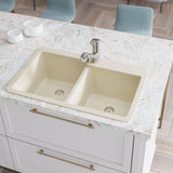 Rene 33" Composite Granite Kitchen Sink, 60/40 Double Bowl, Ecru, R3-2001-ECR-ST-CGS - The Sink Boutique