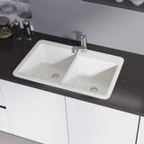 Rene 33" Composite Granite Kitchen Sink, 60/40 Double Bowl, Ivory, R3-2001-IVR-ST-CGF - The Sink Boutique