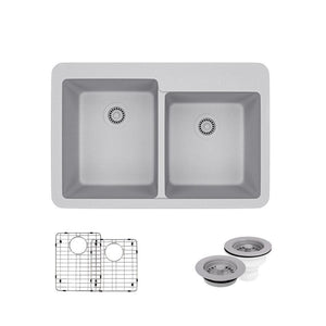 Alternate Image for Rene 33" Composite Granite Kitchen Sink, 60/40 Double Bowl, Pewter, R3-2001-PWT-ST-CGF