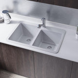 Rene 33" Composite Granite Kitchen Sink, 60/40 Double Bowl, Pewter, R3-2001-PWT-ST-CGF - The Sink Boutique