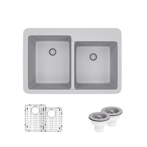 Alternate Image for Rene 33" Composite Granite Kitchen Sink, 60/40 Double Bowl, Pewter, R3-2001-PWT-ST-CGS