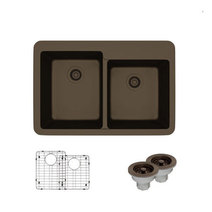 Alternate Image for Rene 33" Composite Granite Kitchen Sink, 60/40 Double Bowl, Umber, R3-2001-UMB-ST-CGS