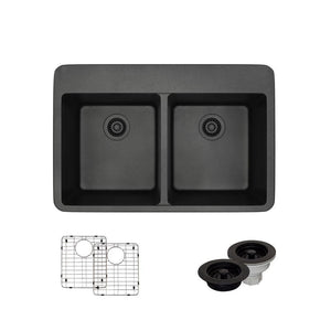 Alternate Image for Rene 33" Composite Granite Kitchen Sink, 50/50 Double Bowl, Carbon, R3-2002-CAR-ST-CGF