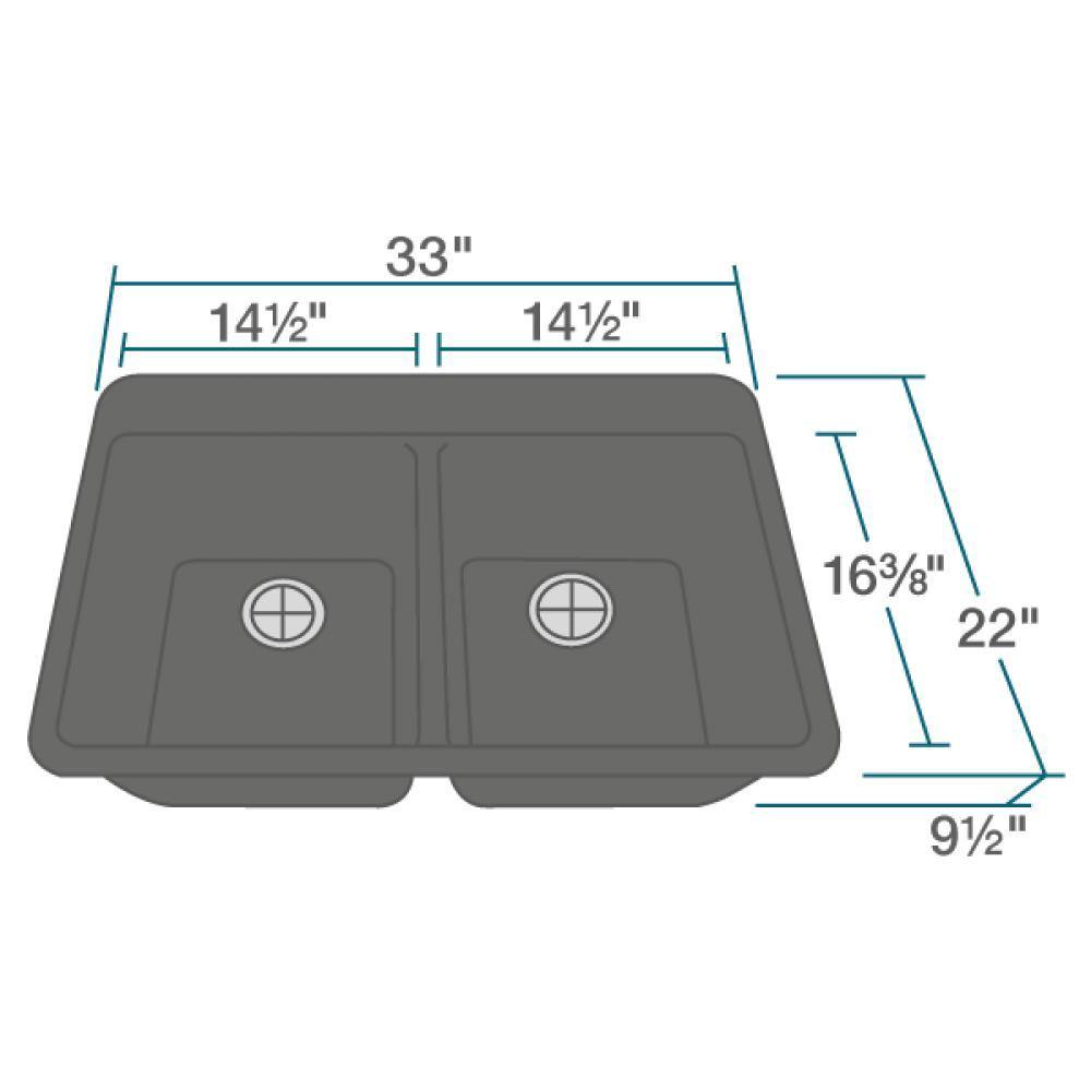 Rene 33" Composite Granite Kitchen Sink, 50/50 Double Bowl, Carbon, R3-2002-CAR-ST-CGF - The Sink Boutique