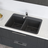Rene 33" Composite Granite Kitchen Sink, 50/50 Double Bowl, Carbon, R3-2002-CAR-ST-CGS - The Sink Boutique