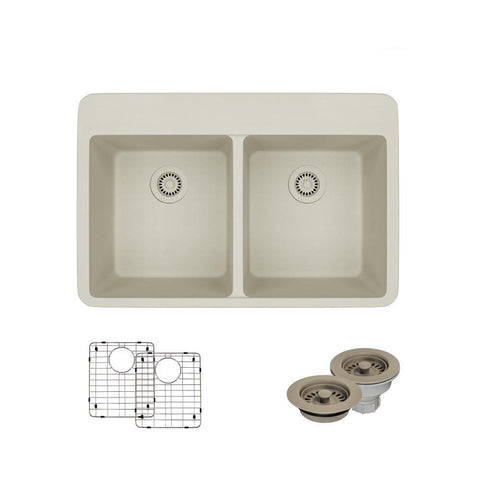 Rene 33" Composite Granite Kitchen Sink, 50/50 Double Bowl, Concrete, R3-2002-CON-ST-CGF