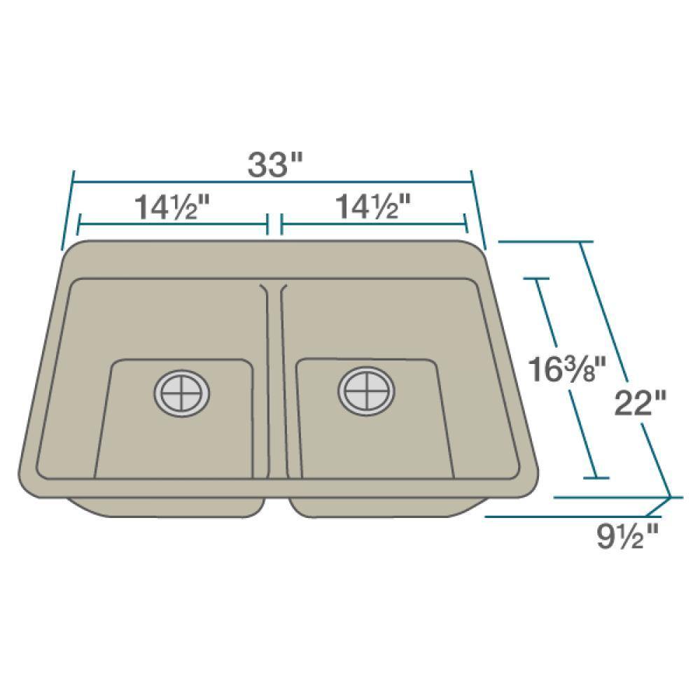 Rene 33" Composite Granite Kitchen Sink, 50/50 Double Bowl, Concrete, R3-2002-CON-ST-CGS - The Sink Boutique