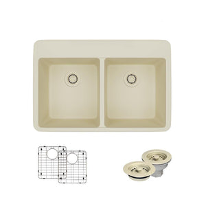 Alternate Image for Rene 33" Composite Granite Kitchen Sink, 50/50 Double Bowl, Ecru, R3-2002-ECR-ST-CGF