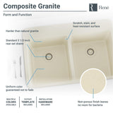 Rene 33" Composite Granite Kitchen Sink, 50/50 Double Bowl, Ecru, R3-2002-ECR-ST-CGF - The Sink Boutique