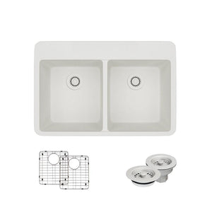 Alternate Image for Rene 33" Composite Granite Kitchen Sink, 50/50 Double Bowl, Ivory, R3-2002-IVR-ST-CGF