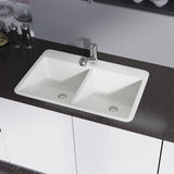 Rene 33" Composite Granite Kitchen Sink, 50/50 Double Bowl, Ivory, R3-2002-IVR-ST-CGF - The Sink Boutique