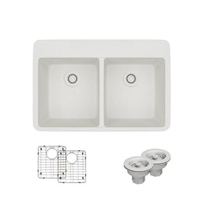 Alternate Image for Rene 33" Composite Granite Kitchen Sink, 50/50 Double Bowl, Ivory, R3-2002-IVR-ST-CGS