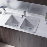 Rene 33" Composite Granite Kitchen Sink, 50/50 Double Bowl, Pewter, R3-2002-PWT-ST-CGF - The Sink Boutique