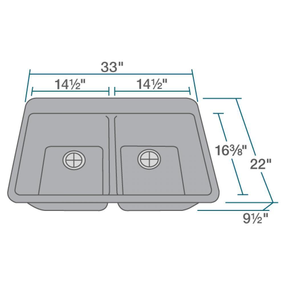 Rene 33" Composite Granite Kitchen Sink, 50/50 Double Bowl, Pewter, R3-2002-PWT-ST-CGF - The Sink Boutique