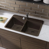Rene 33" Composite Granite Kitchen Sink, 50/50 Double Bowl, Umber, R3-2002-UMB-ST-CGF - The Sink Boutique