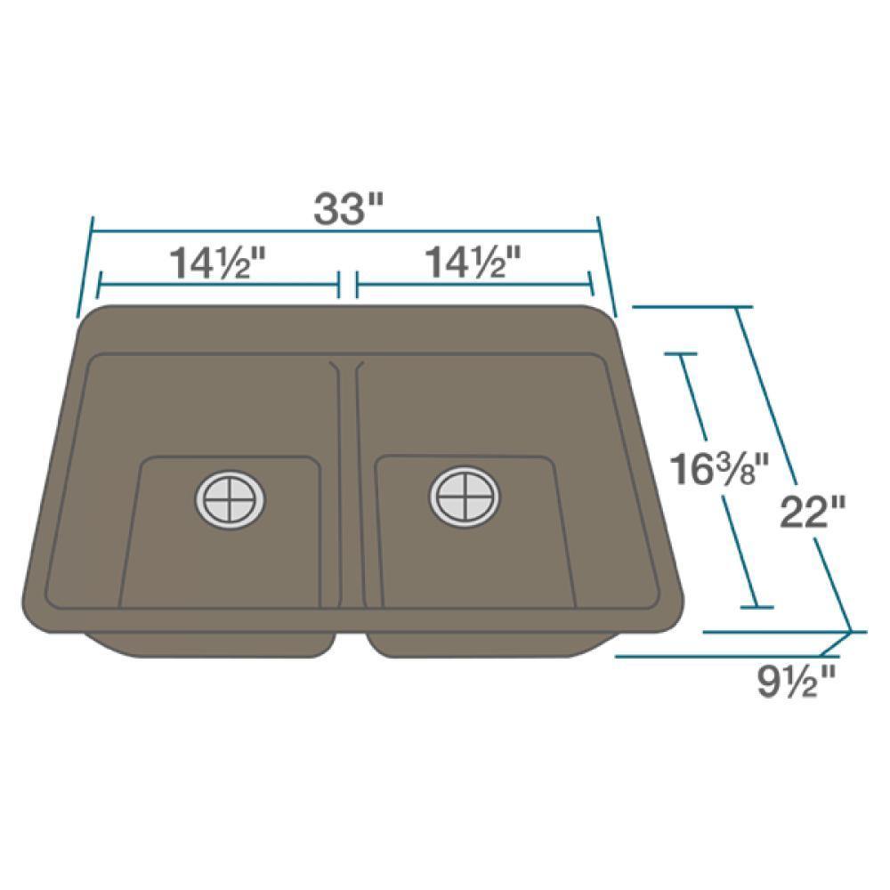 Rene 33" Composite Granite Kitchen Sink, 50/50 Double Bowl, Umber, R3-2002-UMB-ST-CGF - The Sink Boutique