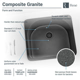 Rene 25" Composite Granite Kitchen Sink, Carbon, R3-2005-CAR-ST-CGF - The Sink Boutique