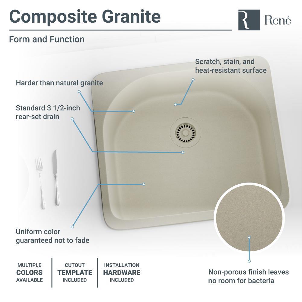Rene 25" Composite Granite Kitchen Sink, Concrete, R3-2005-CON-ST-CGF - The Sink Boutique