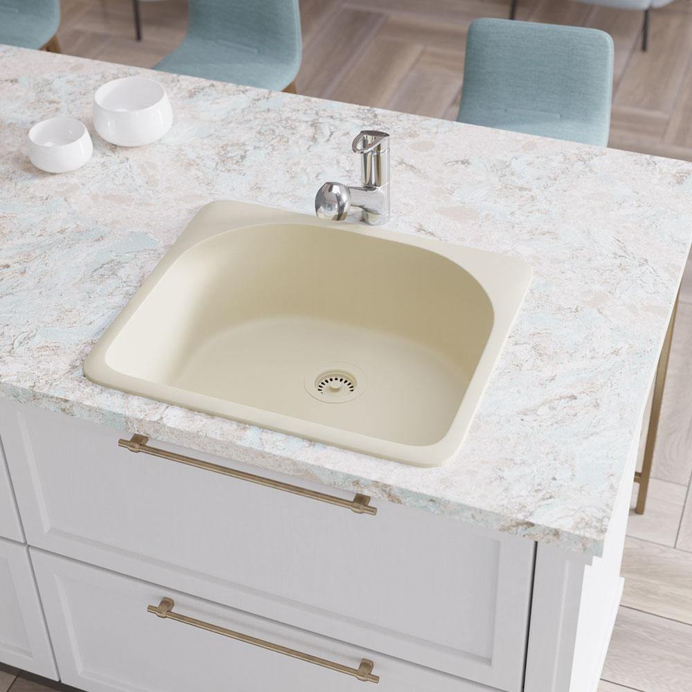 Rene 25" Composite Granite Kitchen Sink, Ecru, R3-2005-ECR-ST-CGF - The Sink Boutique